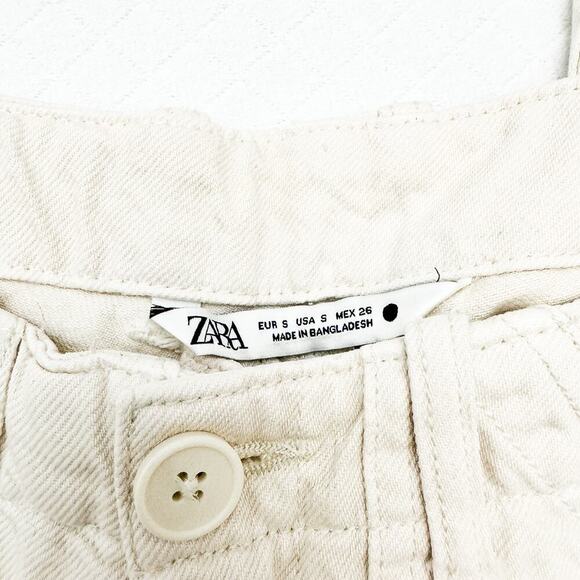 Zara The Marine Straight Cream Carpenter Style Denim Jeans Size Small - Picture 6 of 7